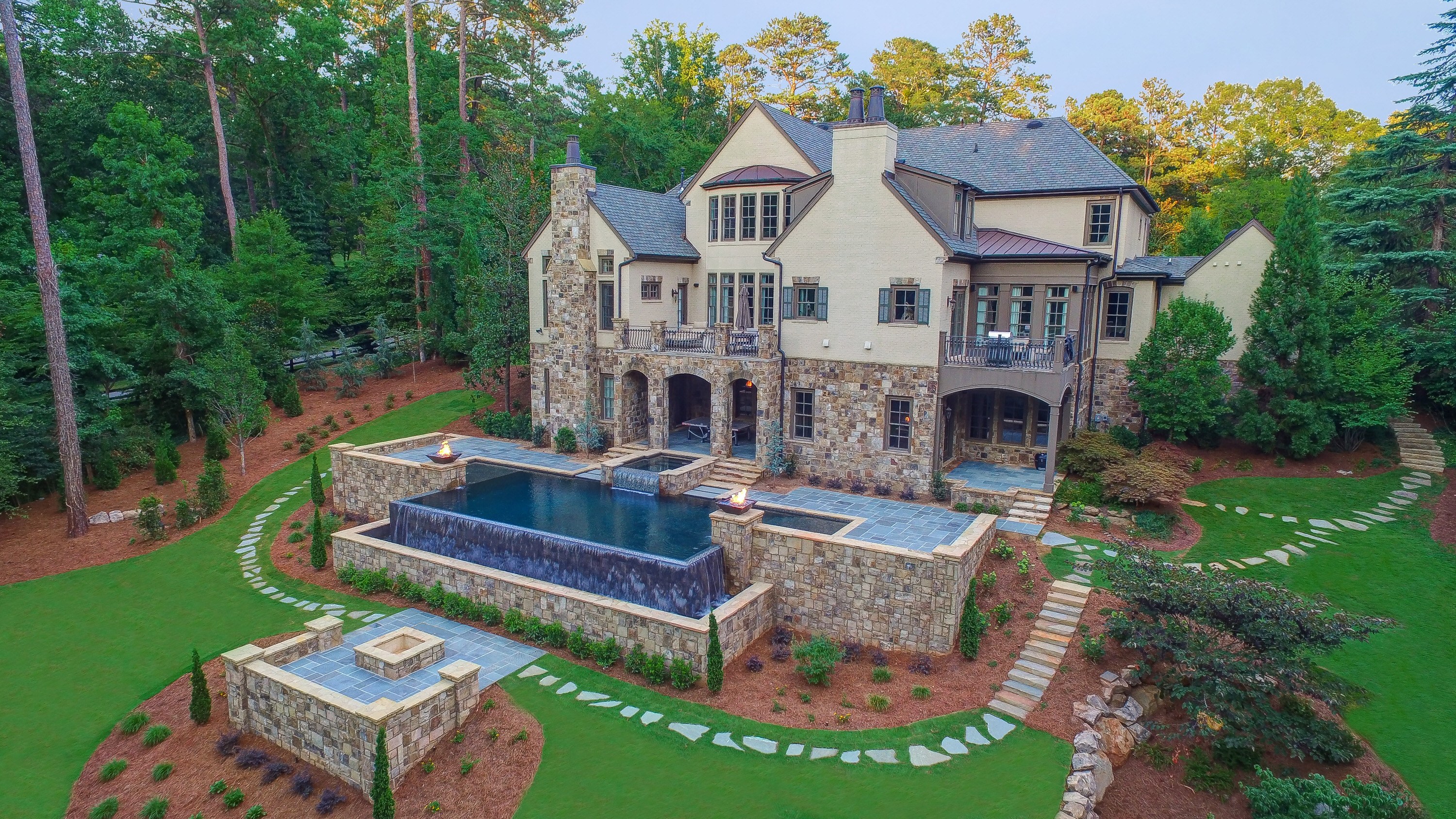 Aerial pool view — finished pool with water