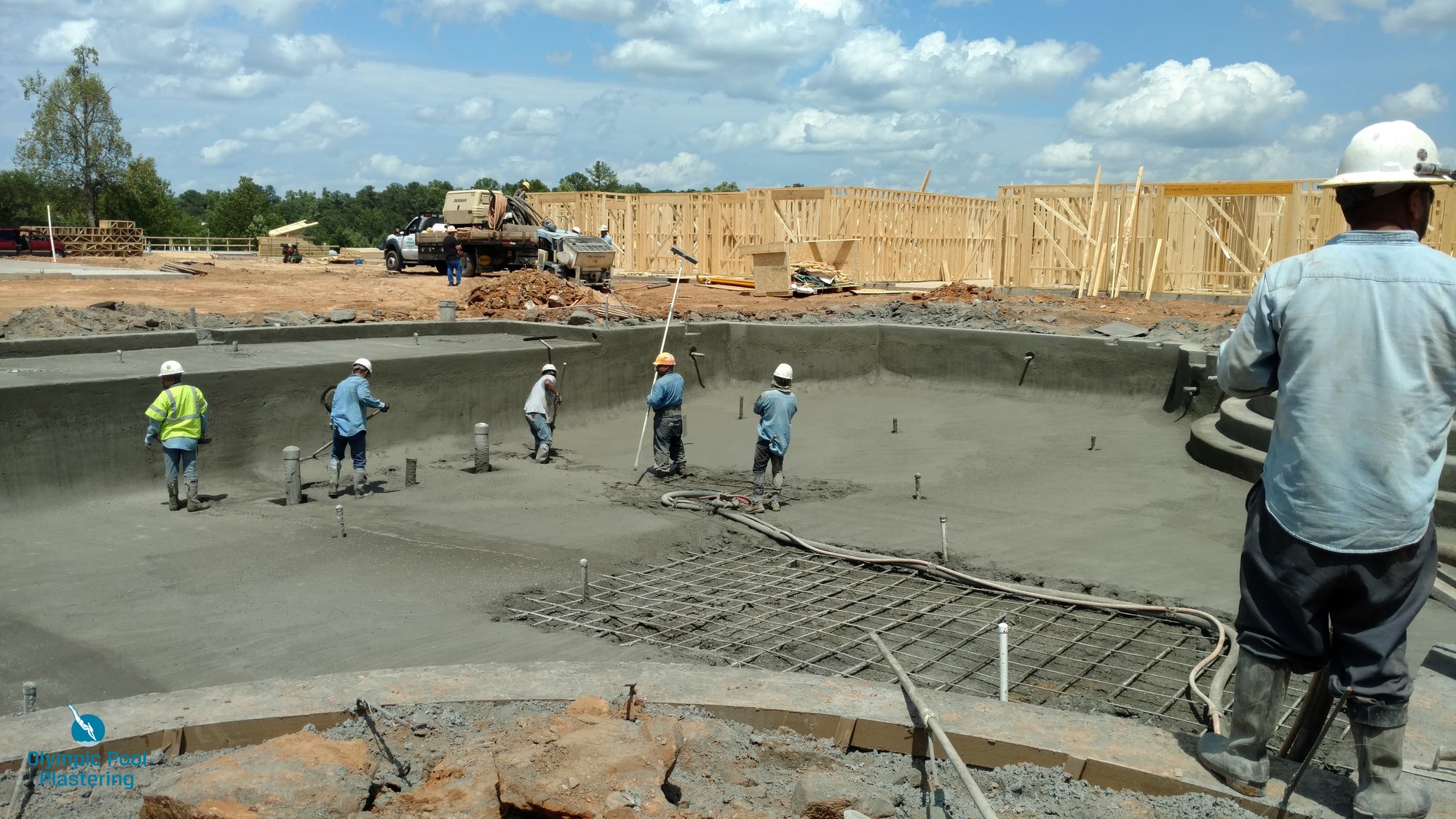 Crew working on pool renovation