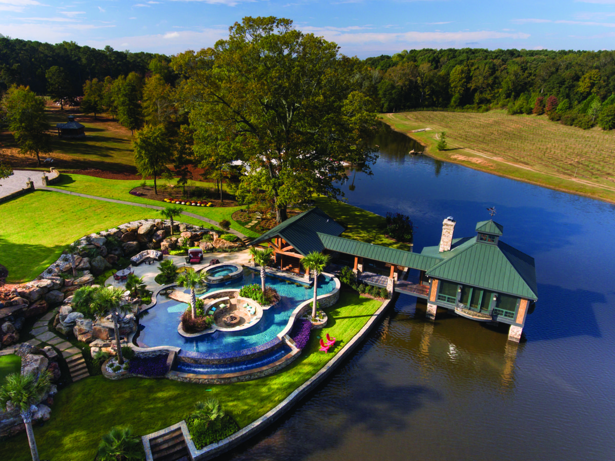 Overhead aerial pool view